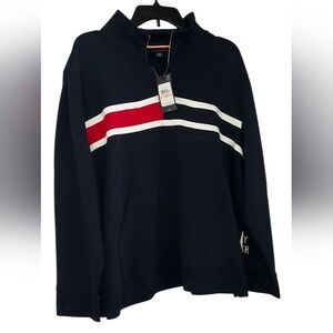 Tommy Hilfiger Dark Blue Zip-Up Sweater with Red and White Stripes
